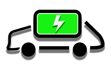 Car battery charging illustration in green with thunder symbol for electric vehicles stations signs