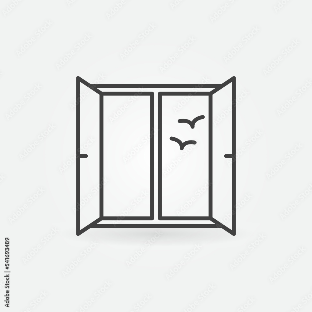 Sticker open window with seagulls vector concept icon in thin line style