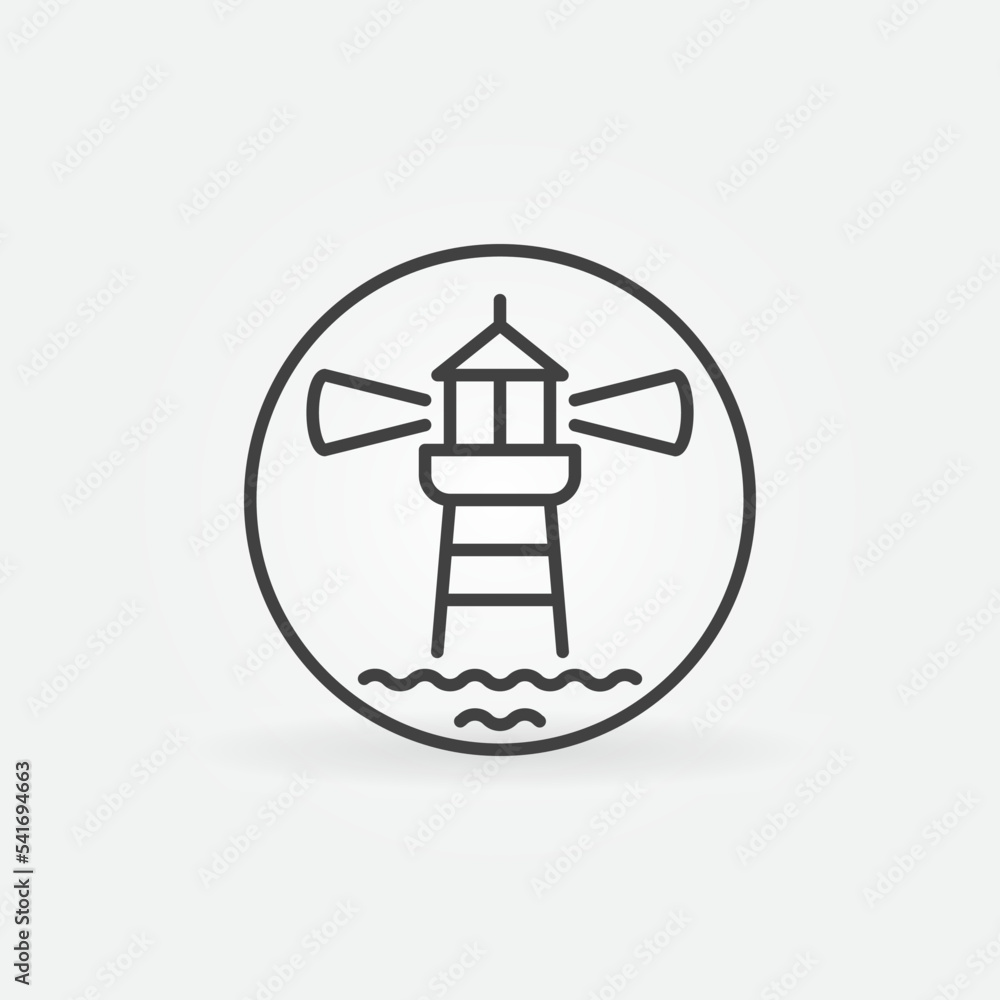 Aufkleber lighthouse with waves in circle outline vector concept icon