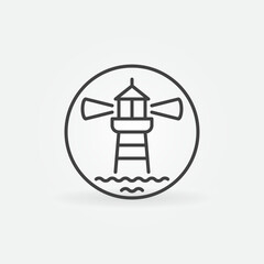 Lighthouse with Waves in Circle outline vector concept icon
