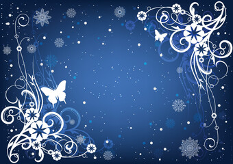 Snowy  frame in winter at night background