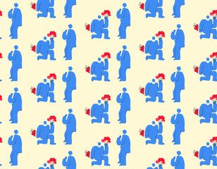 Paper for gifts, icons of people, man with flowers, seamless