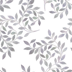 Seamless botanical pattern. Leaves watercolor ornament for design, wallpaper, wrapping paper.
