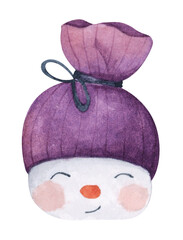 Snowmans. Watercolor illustration. New year decoration, Merry Christmas element.