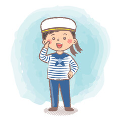 Sailor boy. Child with sailor uniform. Sailor kid isolated vector illustration. Dreaming about becoming an sailor. Career day in kindergarten. Cute little child. 