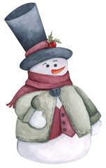 Snowmans. Watercolor illustration. New year decoration, Merry Christmas element.
