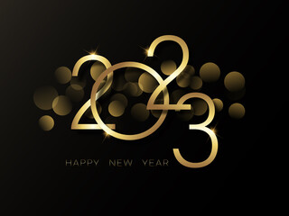 Happy New Year 2023 Text Greeting with Golden Sparkles