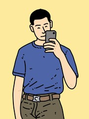 cute man cartoon on yellow background
