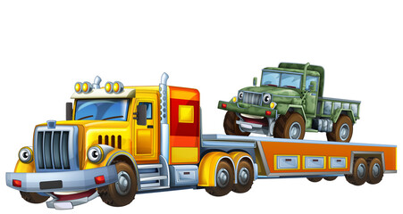 Obraz na płótnie Canvas cartoon tow truck driving with load other car isolated