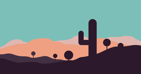 cartoon cactus mountains nature background