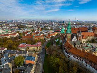 Fototapeta na wymiar Kraków Aerial View. Royal Castle Wawel from Above. Kraków is a the capital of the Lesser Poland Voivodeship. Poland. Europe. 