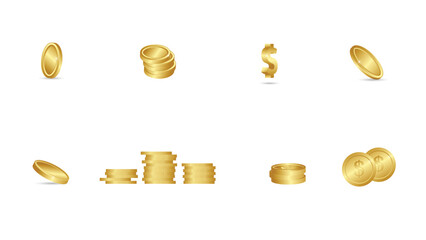 Gold coins modern design isolated on white background.