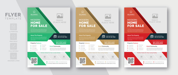 Flyer template for real estate agency business promotion | 3 Color variations | Print ready format