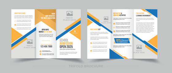 School admission educational trifold brochure template for school admission promotion. Unique & Creative Design. Fully editable Template	
 - obrazy, fototapety, plakaty