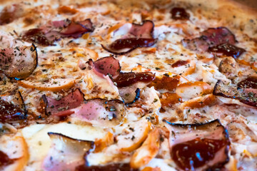 Pizza closeup. Baked pizza close-up.