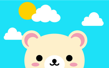 Cute kawaii teddy bear vector illustration isolated on blue background minimal style. Doodle element cartoon funny sticker animal character kid art. Chat, social media, print for books, notebooks