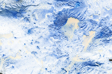 Alcohol ink abstract backdrop. blue brushstrokes blots and stains of acrylic paint on white background, graphic chaotic lines. textured pattern for print