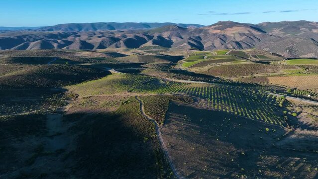 Aerial landscape from a drone in the surroundings of the San Gabriel viewpoint near the Museu do Coa. Vale do C&ocirc;a Archaeological Park. UNESCO World Heritage Site. Vila Nova de Foz Coa. Douro river. Po