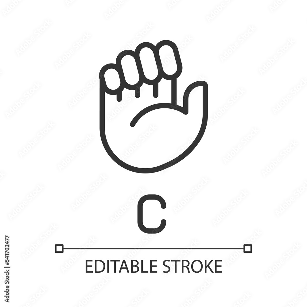 Poster sign for letter c in asl pixel perfect linear icon. nonverbal communication. visual system. thin lin