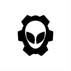 Alien illustration vector logo design with gear concept.