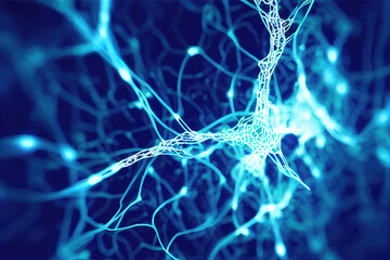Glowing neural network in human brain with nerve cells as digital illustration