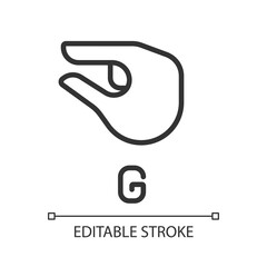 Sign for letter G in ASL pixel perfect linear icon. Nonverbal communication for people with deafness. Thin line illustration. Contour symbol. Vector outline drawing. Editable stroke. Arial font used