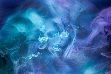 Blue purple abstract background, luxury colored smoke, acrylic paint underwater explosion, cosmic swirling ink