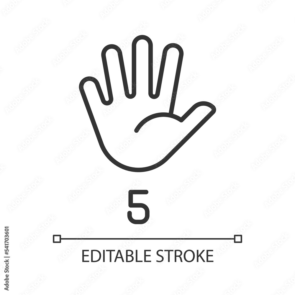 Aufkleber digit five in american sign language pixel perfect linear icon. communication system. gesture. thin 