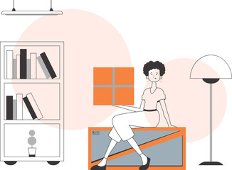 The girl is holding a parcel. Delivery concept. Linear style.