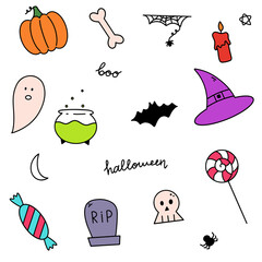 A set of various Halloween elements. Vector illustration