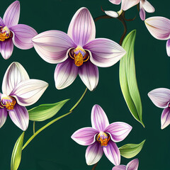 Branch of pink phalaenopsis orchids on dark walpaper background made with generative AI