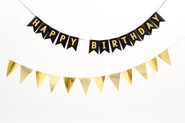garland with flags. Decorative colorful pennants for birthday celebration