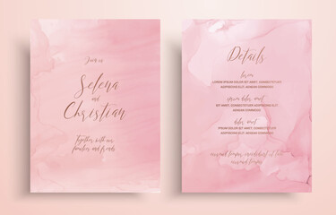 Vector set of wedding invitations with fluid art textures. Artistic covers with liquid alcohol ink picture. Ink paints for wedding decor, invite, design templates with place for text.