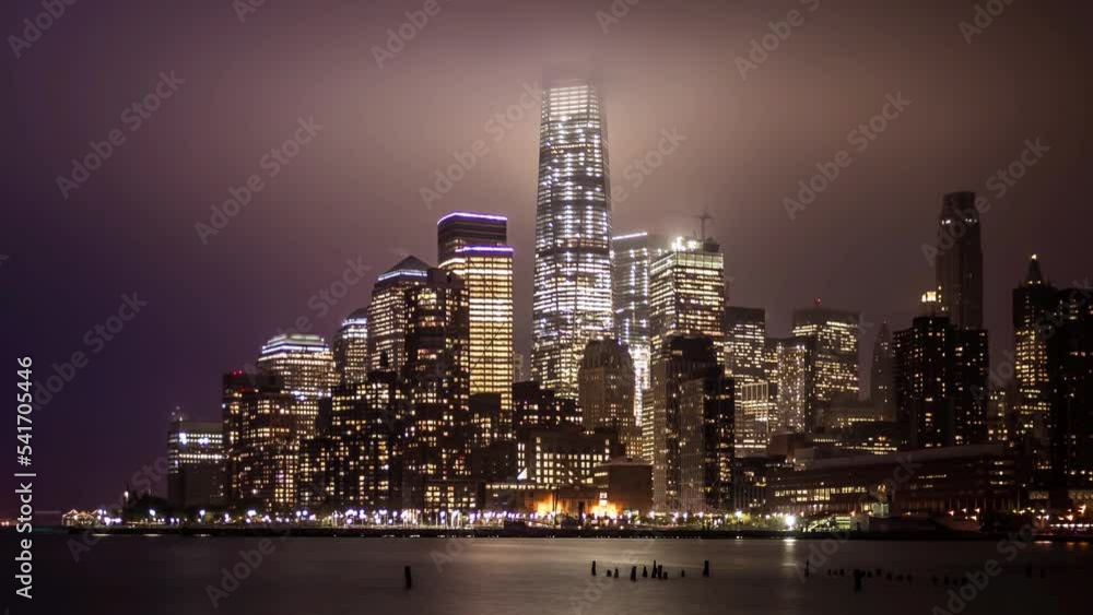 Sticker time lapse manhattan on a foggy evening