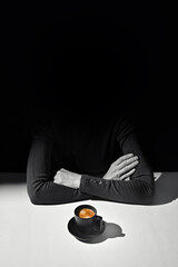 Black and White Hidden Woman with Cup of Espresso Coffee