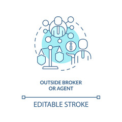 Outside broker turquoise concept icon. Independent agent. Insurance services seller abstract idea thin line illustration. Isolated outline drawing. Editable stroke. Arial, Myriad Pro-Bold fonts used