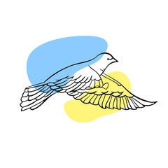 Peace dove of Ukraine on a white background in line-art style for printing and design.Vector illustration.