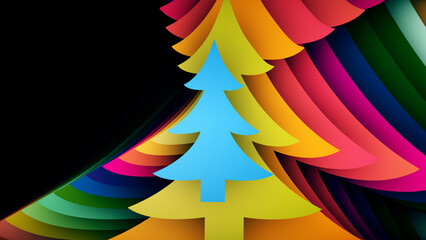 Paper-cut Christmas tree illustration, holiday greeting card