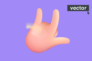 Hand gesturing sign of love and rock emoji. Realistic vector 3D illustration in cartoon style.