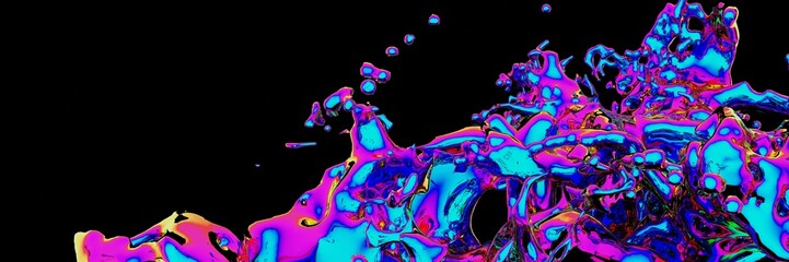 3D render, Iridescent Metallic color liquids, Abstract fluid background