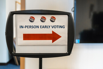 Andover, MA, US-October 27, 2022:  Sign indicating In-Person Early Voting outside of election polling place.