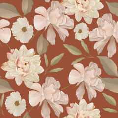 Fototapeta premium Botanical Watercolor Seamless Pattern. Vintage style for print, fabric, wallpaper and much more. 