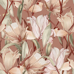 Botanical dry Flower seamless pattern. Watercolor Pattern With Vintage style. Good for print, wallpaper, and fashion. 