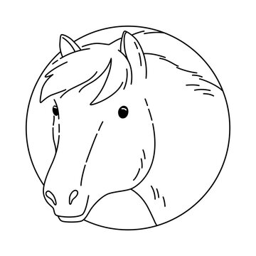 Vector doodle clipart of a horse, coloring page with animal face