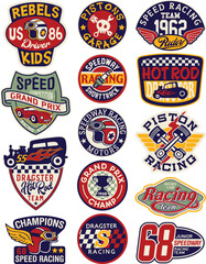 Kid speed motor racing team cute vector badge label embroidery collection - 541708680