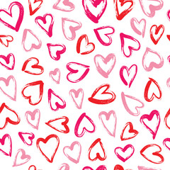 Heart seamless pattern. Hand drawn brushstroke hearts texture vector.  Heart print for print, textile, wallpaper
