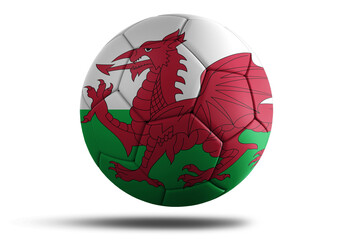 Wales flag football ball for 2022 Soccer World Cup. Welsh ountry flag on a hovering ball on isolated transparent background - obrazy, fototapety, plakaty