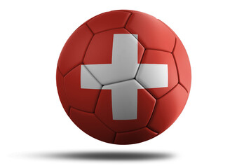 Switzerland flag football ball for 2022 Soccer World Cup. Swiss country flag on a hovering ball on isolated transparent background