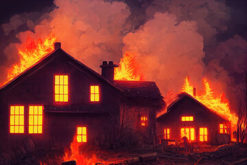 burning houses, a disaster fire illustration