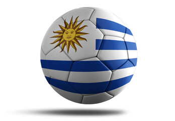 Uruguay flag football ball for 2022 Soccer World Cup. Country flag on a hovering ball on isolated transparent background